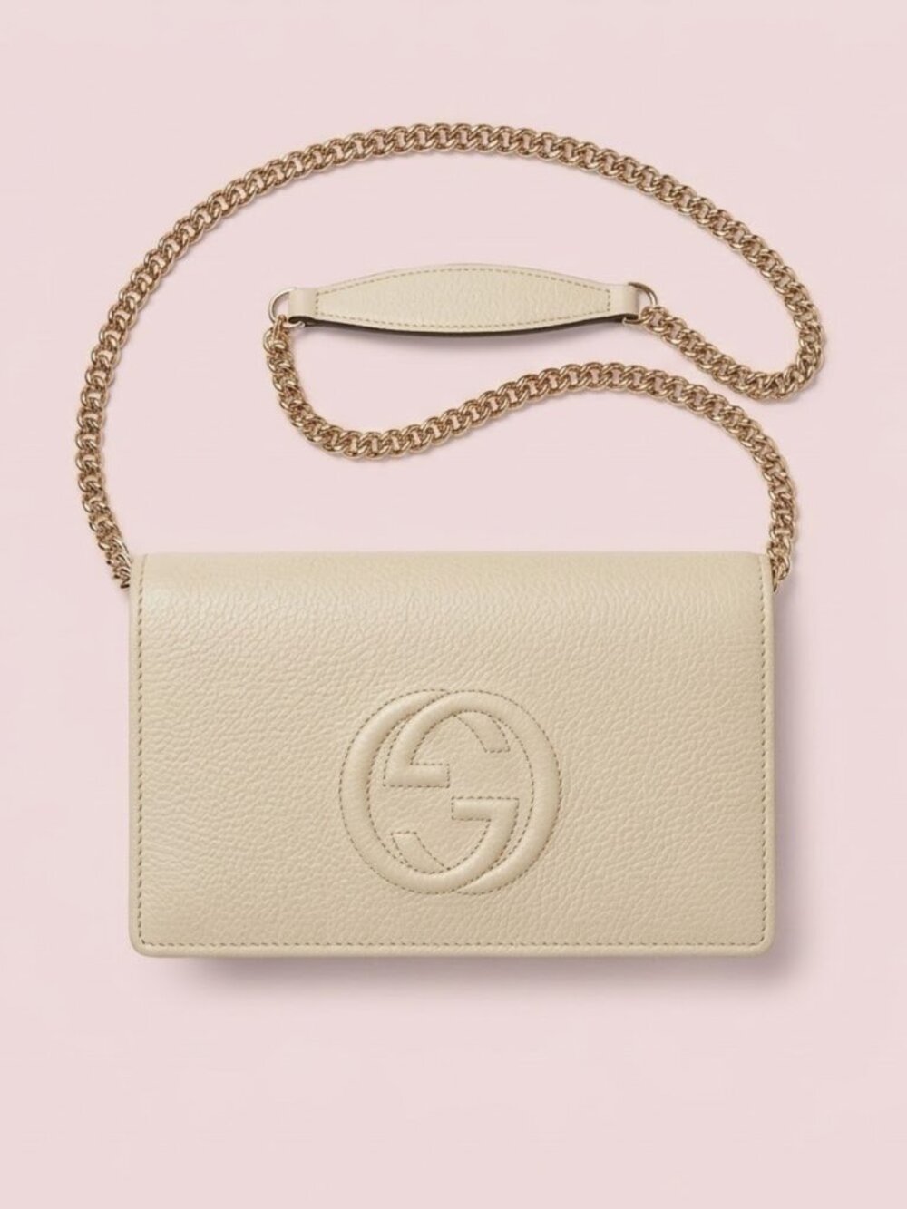 NWT Gucci Ivory Soho Wallet on Chain Pebbled Calfskin Leather